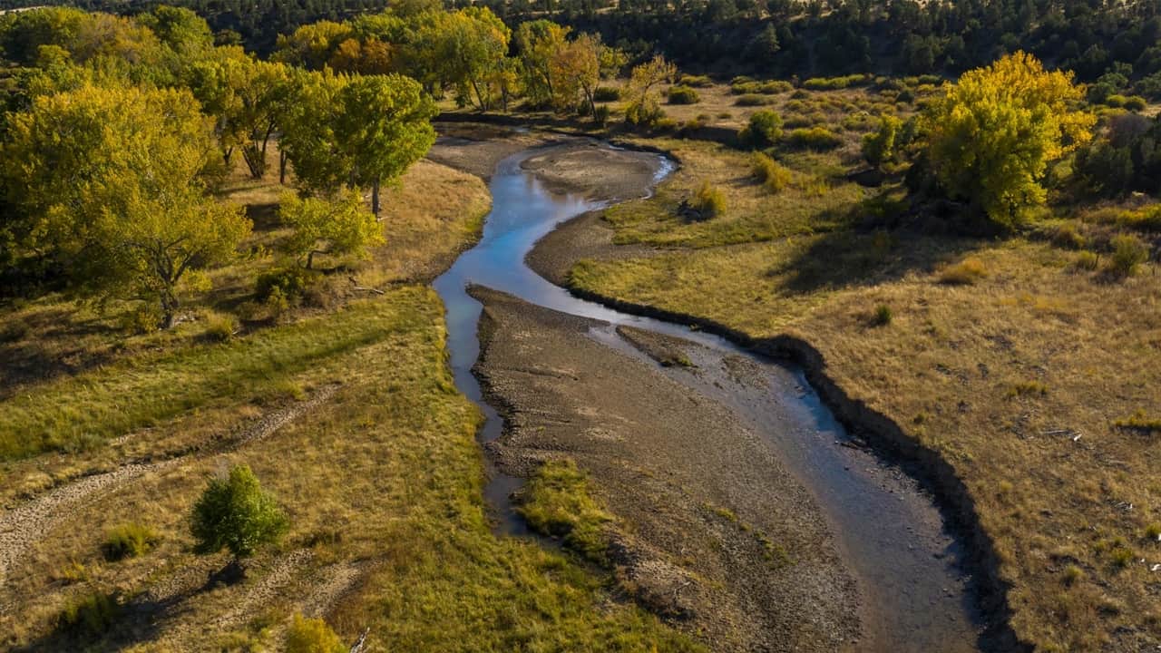 Aerial panorama of Dawson Elk Valley Ranch terrain