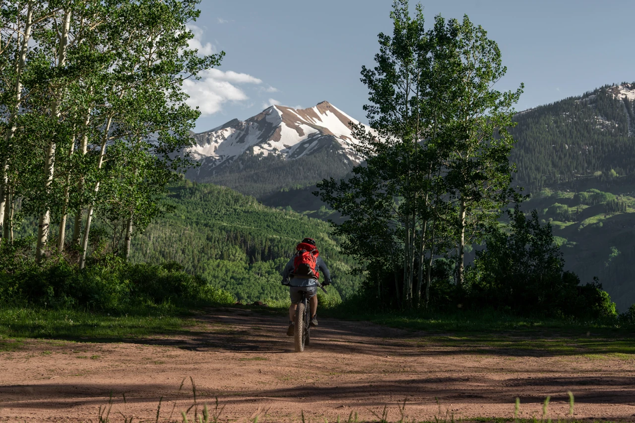 Mountain biker on forest trail in St Benedicts Monastery