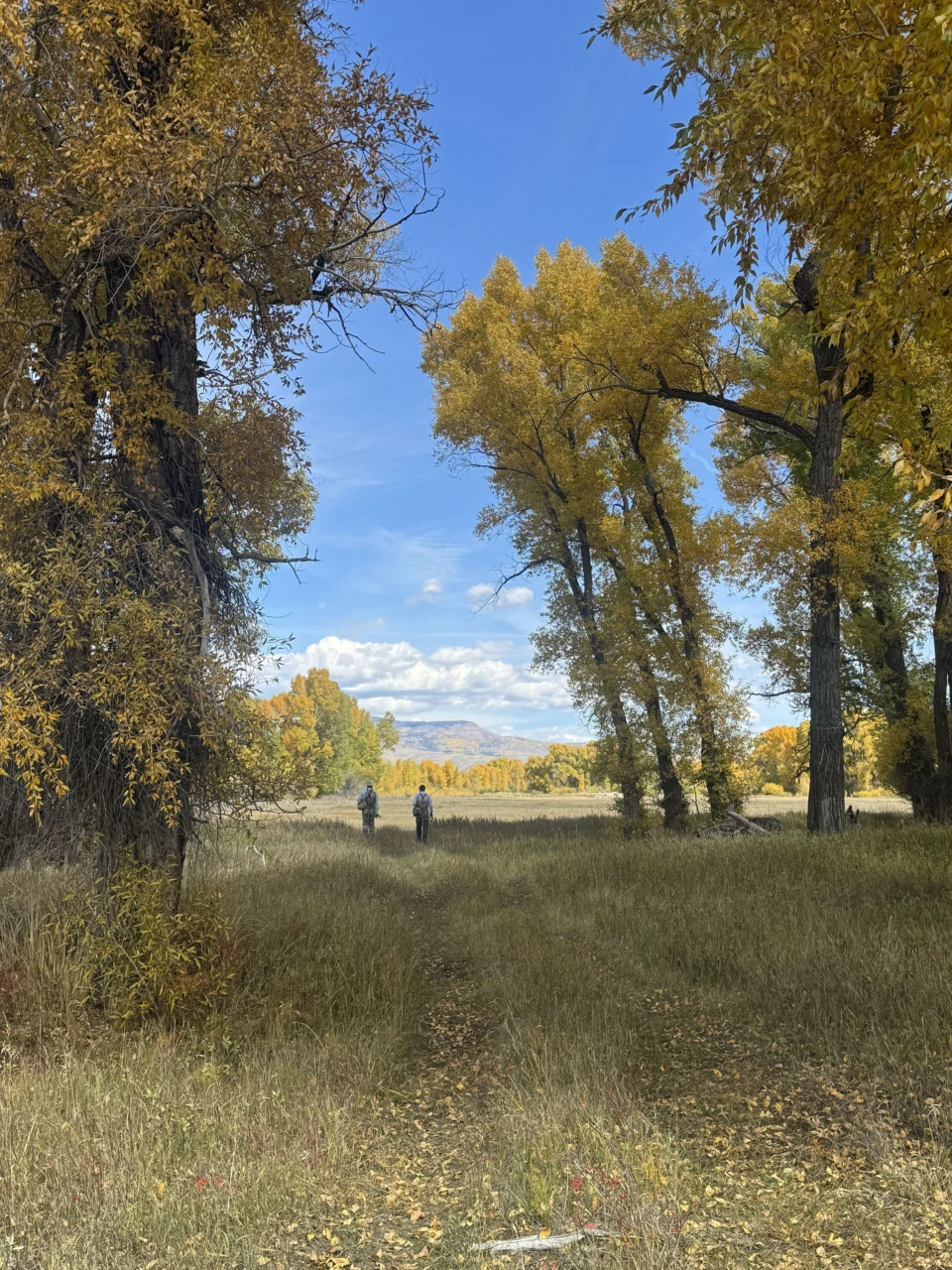 Reeder Creek Ranch autumn trail with anglers walking